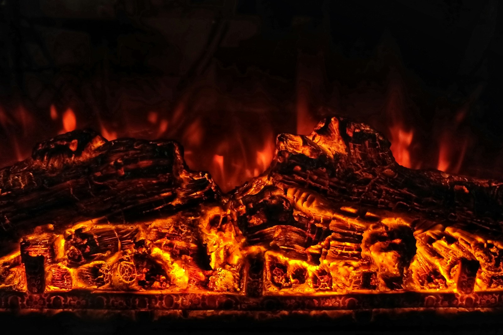Burning fireplace